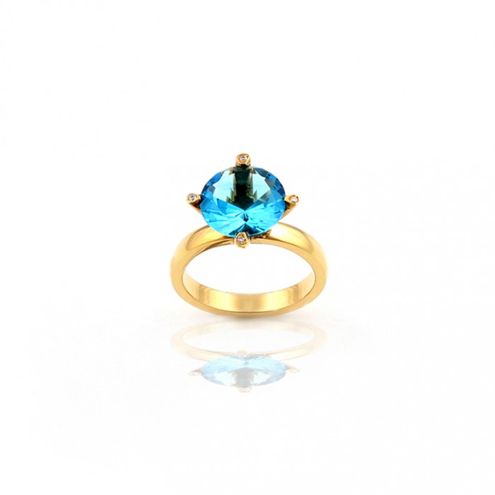 sommerfugl Nedgang trofast R059 gul guld ring med blå topas og 0,02 ct diamanter-gyldne øje smykker  shop Alanya