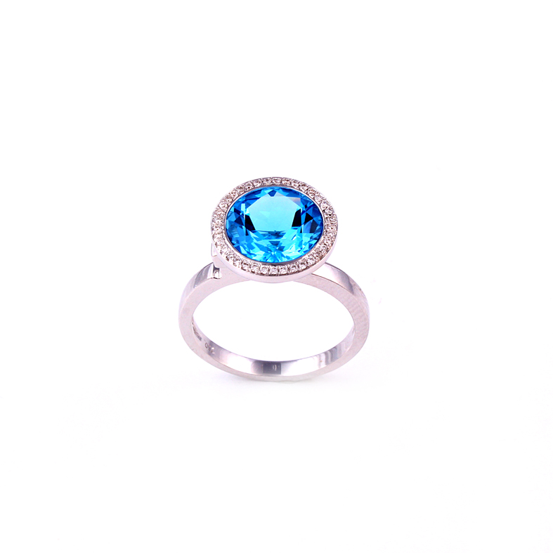 Opfylde piedestal forsætlig R417 hvid guld Ring med 0,17 ct diamanter og blå Topas. -Golden øje smykker  smykker Shop Alanya