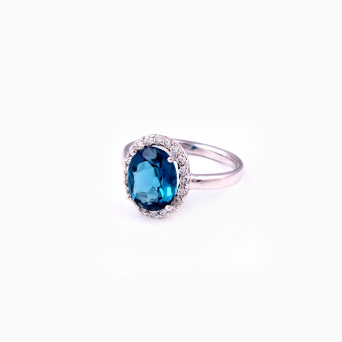 R415 White gold ring with 0.35ct Diamonds and London Blue Topas ...